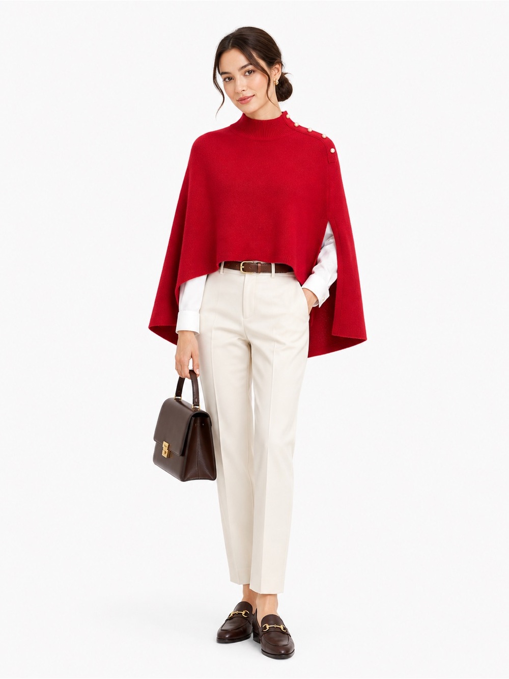 Ann Taylor Red Button-Shoulder Cape